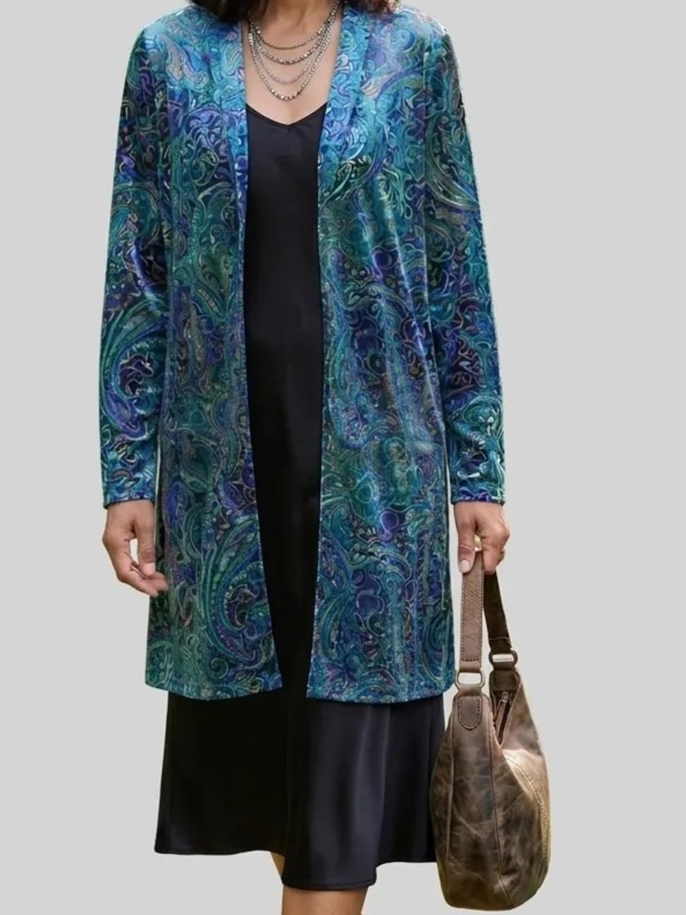 SusanGraver Iridescent BurnoutVelvet Duster BlueTeal Sz L Whimsigoth Witchy Boho
